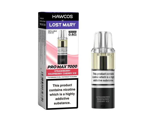 Strawberry Raspberry Chery Ice Lost Mary X Hawcos PRO MAX 7000 PODs Strawberry Raspberry Chery Ice Lost Mary X Hawcos PRO MAX 7000 PODs